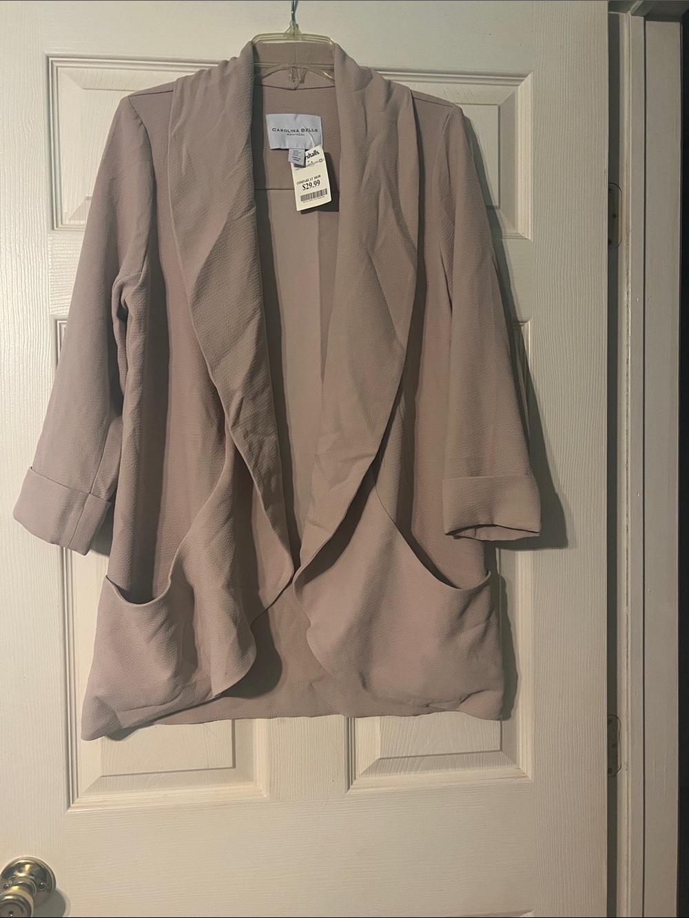 Carolina Belle Dusty Taupe Draped Open-Front Blazer. NWT!
